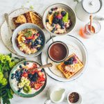 Brunch - fruit salad on gray bowls
